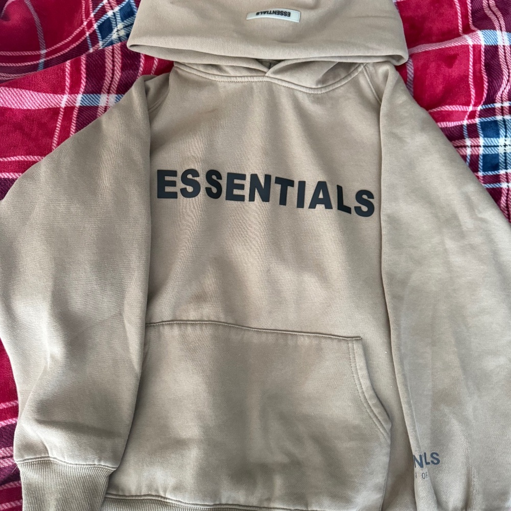 Fear of God Essentials Beige Hoodie Pullover Logo Hooded Men's Size S